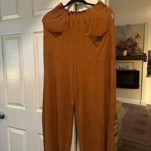 Free People Movement Blissed Out Toasted Coconut Ribbed Wide-Leg Pants Size M